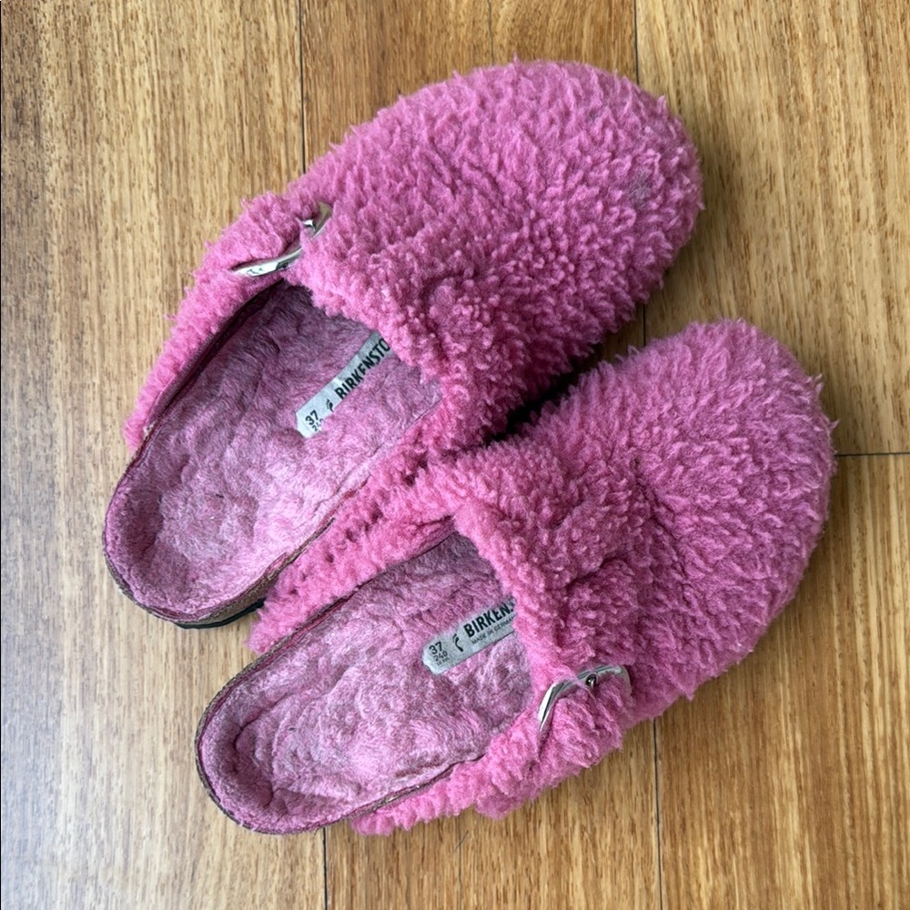 Birkenstock Fuzzy Pink Slippers